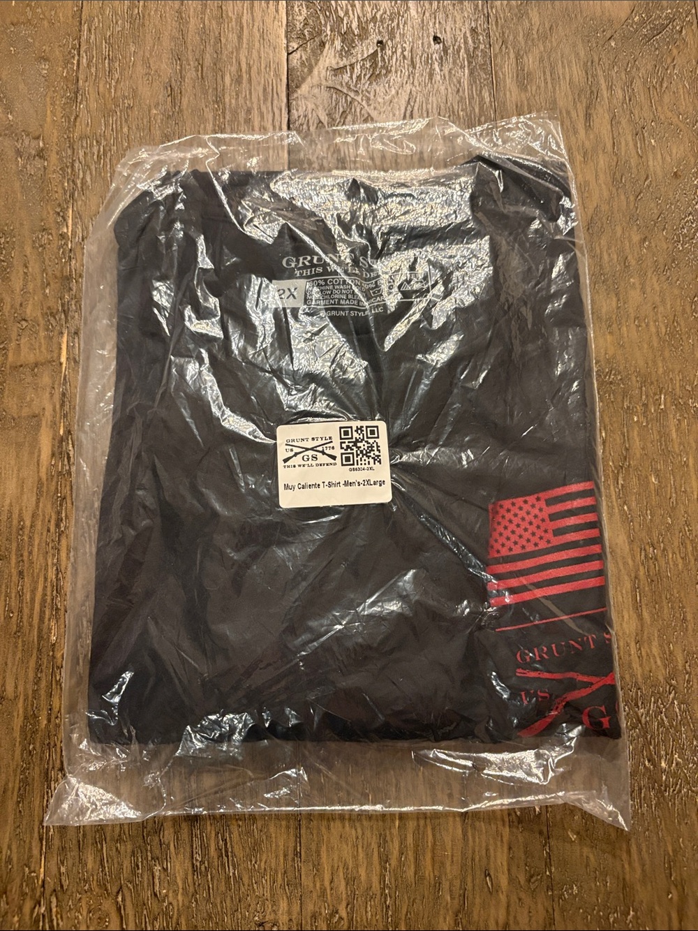 Grunt Style Black Short Sleeve Tee with Red Flag Graphic